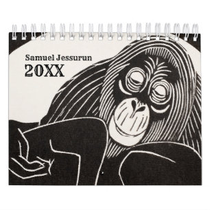 Black and White Woodcut Simple Line Drawing Kalender