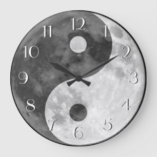 Black and White Yin Yang Moon Elegant Numbers Grote Klok