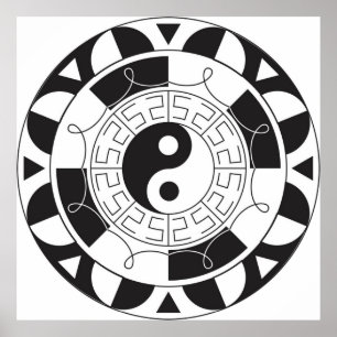 Black and White Yin Yang Pattern Poster