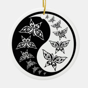 Black and White Yin Yang Tao Butterflies Keramisch Ornament