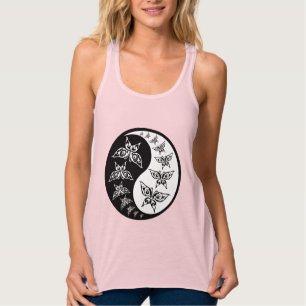 Black and White Yin Yang Tao Butterflies Tanktop