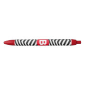 Black and White Zig Zag Pattern Red Monogram Zwarte Inkt Pen (Voorkant)