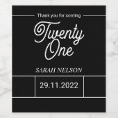 Black and Withe Modern 21st Birthday Party Wijn Etiket (Enkel label)