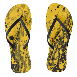 Black and Yellow Paint Splash Flip Flops
