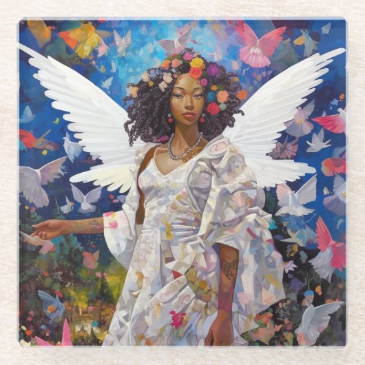 Black Angel Fantasy Art Glazen Onderzetter (Voorkant)