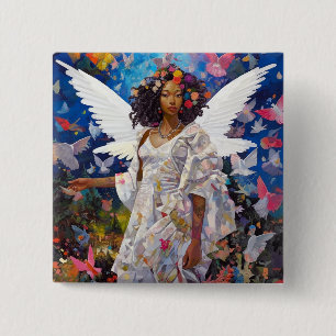Black Angel Fantasy Art Vierkante Button 5,1 Cm