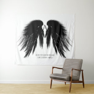 BLACK ANGEL WINGS Monogram Horizontale Tapestry Wandkleed