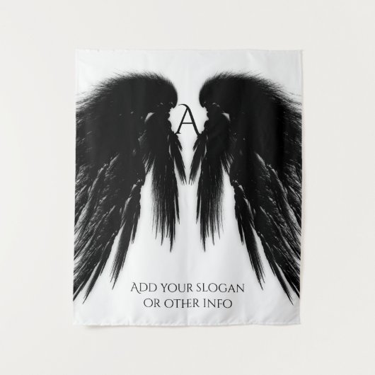 BLACK ANGEL WINGS Monogram verticaal Wandkleed (Voorkant)