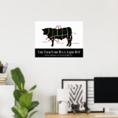 Black Angus Beef Boerderij Funny Butcher Cuts Poster (Thuiskantoor)