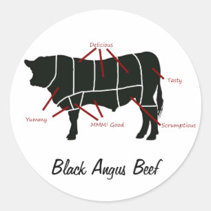 Black Angus Beef Butcher Chart - Tasty Yummy Ronde Sticker