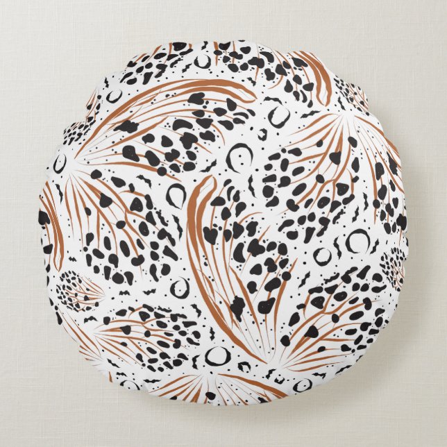 Black Animal Print Terracotta Swirl Pattern Rond Kussen (Voorkant)