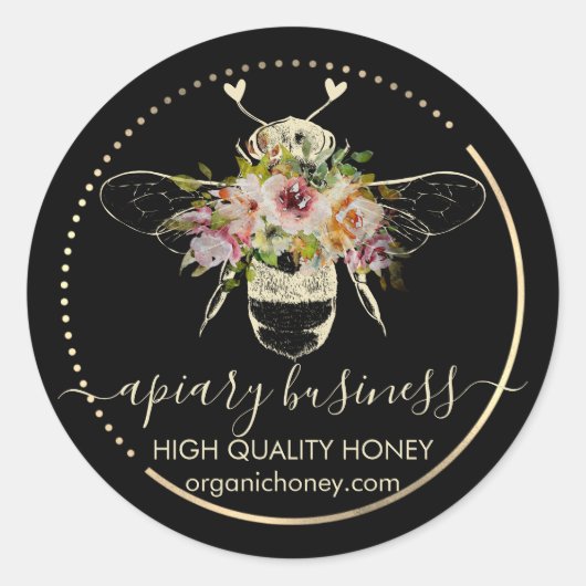 Black Apiary Honey Bee Hearts Ronde Sticker (Voorkant)