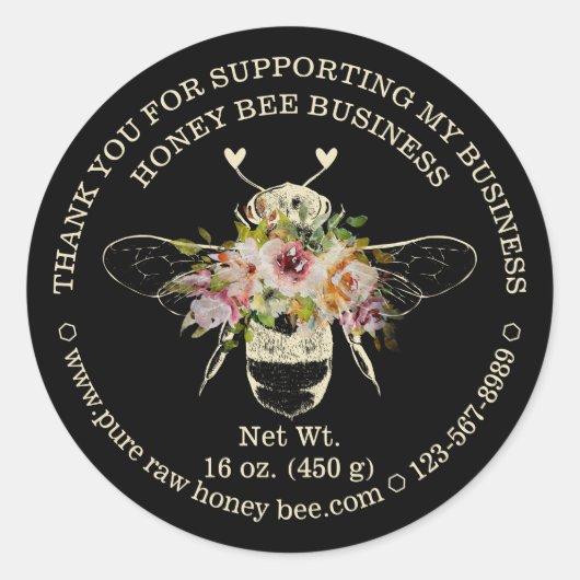Black Apiary Honey Bee met hart Hartelijk dank Ronde Sticker (Voorkant)
