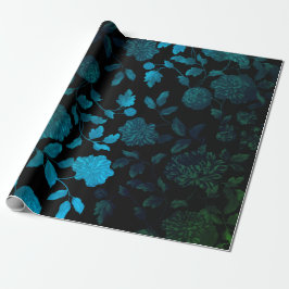 Black Aqua Blue Ombre Modern Floral Toile Cadeaupapier
