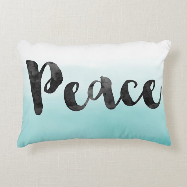 Black Aqua Ombre Waterverf Peace Accent Kussen (Voorkant)