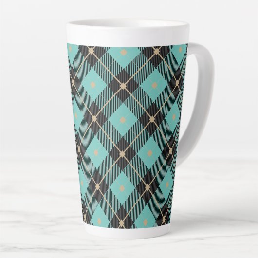 Black Aqua Pset Pattern Latte Mok (Rechterhoek)
