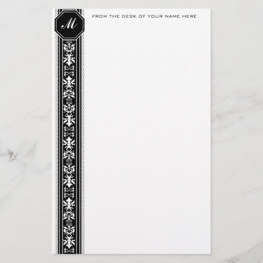 Black Arabesque Monogram Stationery Briefpapier (Voorkant)
