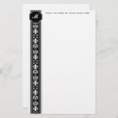 Black Arabesque Monogram Stationery Briefpapier (Voorkant / Achterkant)