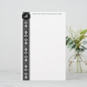 Black Arabesque Monogram Stationery Briefpapier (Staand voorkant)