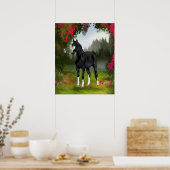 Black Arabian Horse in Spring Meadow Poster (Keuken)