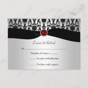 Black Argent Damask Red Jewel RSVP Invitation