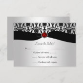 Black Argent Damask Red Jewel RSVP Invitation (Devant / Derrière)