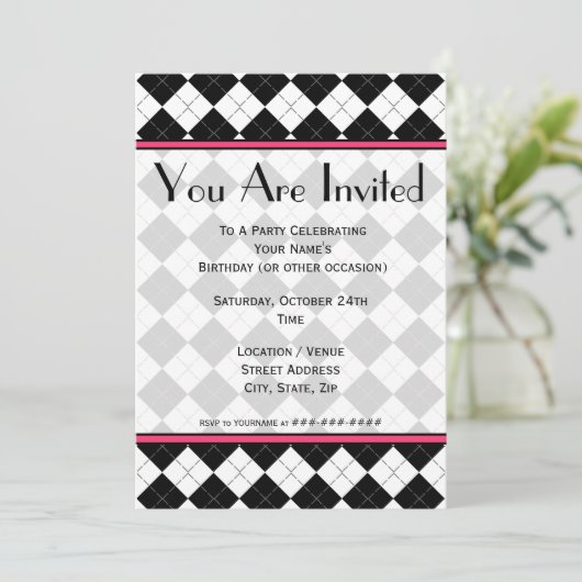 Black Argyle Mode Uitnodiging (Staand voorkant)