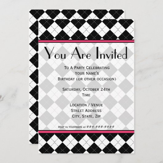 Black Argyle Mode Uitnodiging (Voorkant / Achterkant)