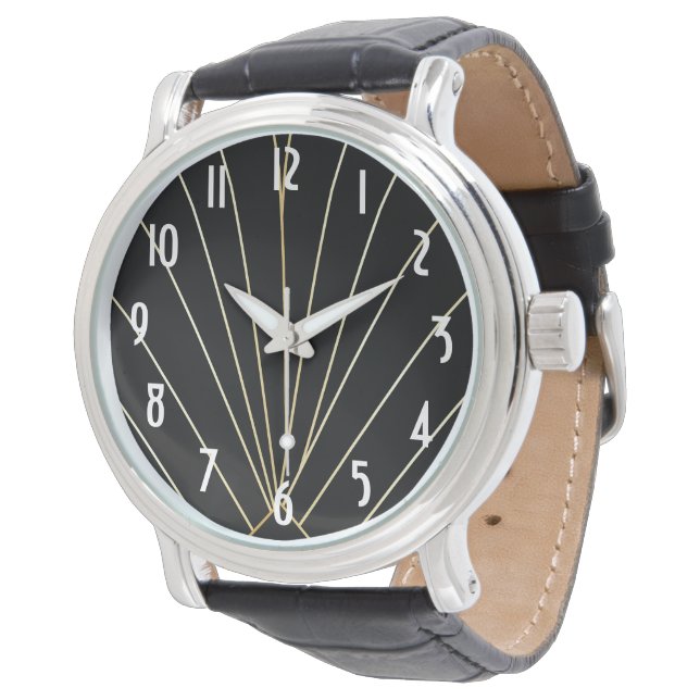 Black Art Deco Design Horloge (Gekanteld)