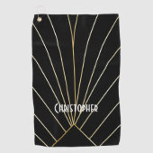 Black Art Deco Design Personalised Golfhanddoek (Voorkant)
