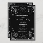 Black art déco fête de Noël invitation (Devant / Derrière)
