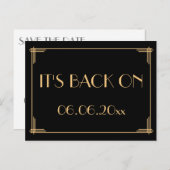 Black Art Deco Gatsby bewaart de datum waarop het  Aankondigingskaart (Voorkant / Achterkant)