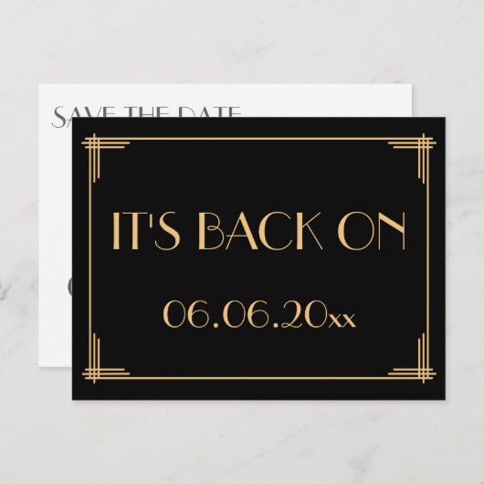 Black Art Deco Gatsby bewaart de datum waarop het  Aankondigingskaart (Voorkant / Achterkant)