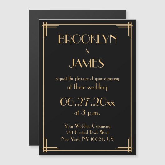 Black Art Déco Great Gatsby Invitation Mariage (Devant / Derrière)