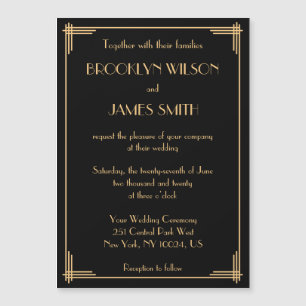 Black Art Deco Great Gatsby Magnet Wedding Invites Magnetische Uitnodiging