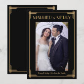 Black Art Déco Marié Et Joyeuse Carte De Noël (Devant / Derrière)