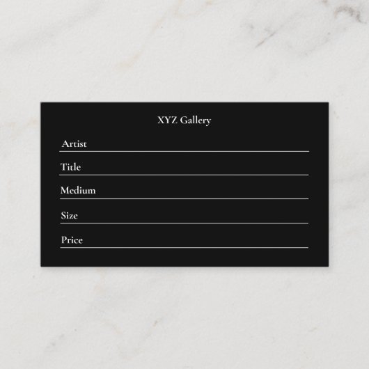 Black Artwork Display Label Card Template (Voorkant)