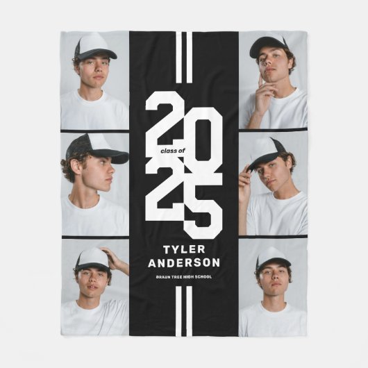 Black Athletic Afstuderen Fotocollage Afstuderen Fleece Deken (Voorkant)