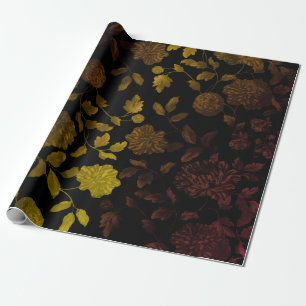 Black Autumn Gold Ombre  Floral Toile Cadeaupapier