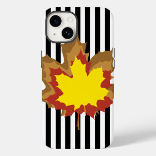 Black Autumnal Stripes met Leaves Case-Mate iPhone 14 Hoesje