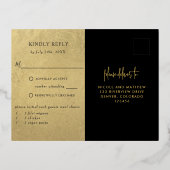 Black avec Real Gold Foil Wedding Carte postale RS (Verso)