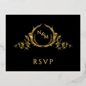 Black avec Real Gold Foil Wedding Carte postale RS (Recto)