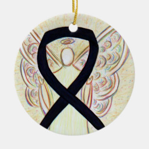 Black Awareness Ribbon Angel Custom Art Ornaments Keramisch Ornament