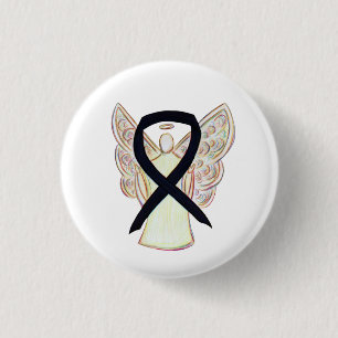 Black Awareness Ribbon Art Gepersonaliseerd Angel Ronde Button 3,2 Cm