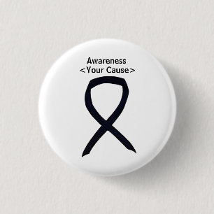 Black Awareness Ribbon Art Gepersonaliseerd Messag Ronde Button 3,2 Cm