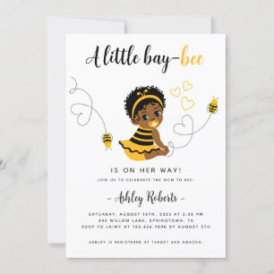 Black Baby Girl Bee Baby shower Invitation Kaart