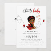 Black Baby Girl Ladybug Shower Invitation (Devant / Derrière)