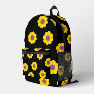 Black Backpack With Yellow & Purple Flowers  Bedrukte Rugzak