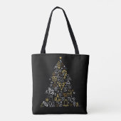 Black bag with Christmas illustration Tree Draagtas (Achterkant)