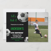 Black Ball Green Texte Photo Soccer Invitations (Devant)